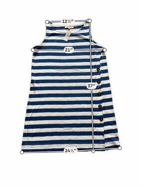 LOFT Blue & White Striped Sleeveless Mini Dress with Side Buttons